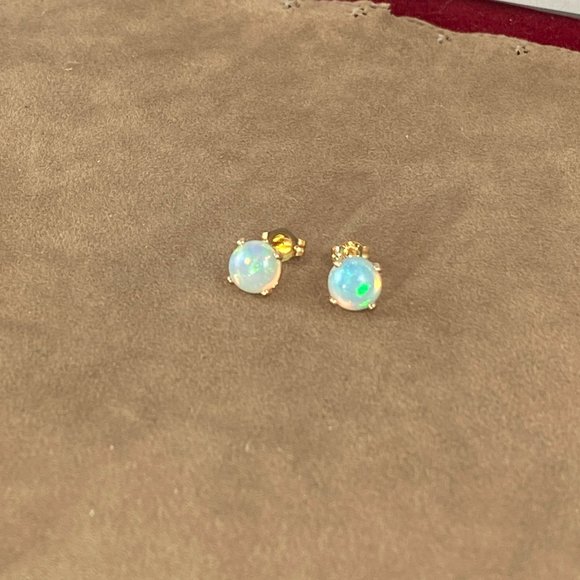 Vintage Exquisite 6MM Round Opal Cabochon Earrings - Picture 8 of 13